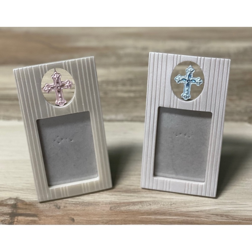 Set of 2 Cross Design Photo Frames 2.5" x 1.75"
